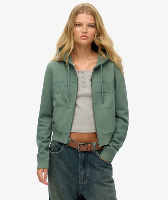 Athletic Essentials Korte Tonal Hoodie met Rits Groen Grootte: 42 afbeelding