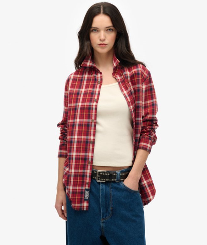 Oversized Vintage Geruit Overhemd Rood Grootte: Xxl afbeelding