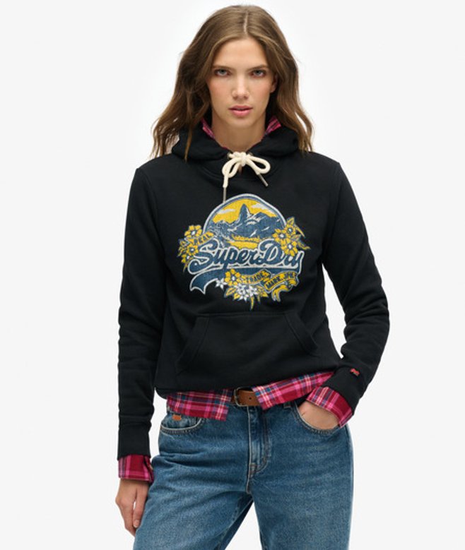 Hoodie met Bloemenprint Zwart Grootte: 40 afbeelding