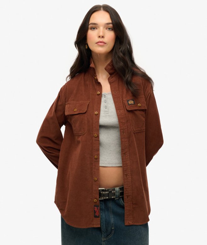 Oversized Corduroy Workwear-overhemd Bruin Grootte: XL afbeelding