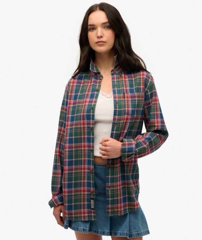 Oversized Vintage Geruit Overhemd Groen Grootte: L afbeelding