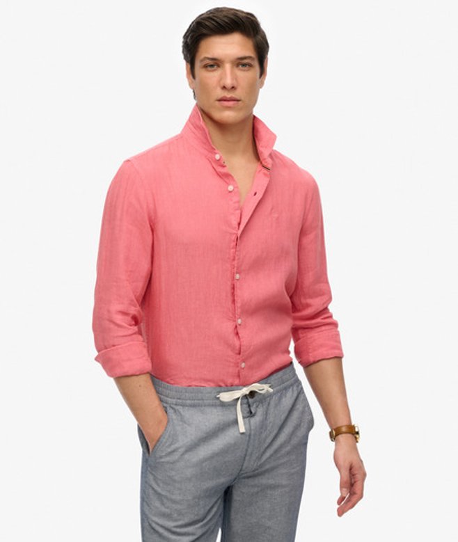 Superdry Men's Embroidered Vacation Linen Shirt Pink / Candy Pink - Size: Xxl