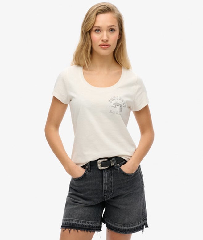 Lo-fi Biker T-shirt met Laag Uitgesneden Ronde Hals White Grootte: 36 afbeelding