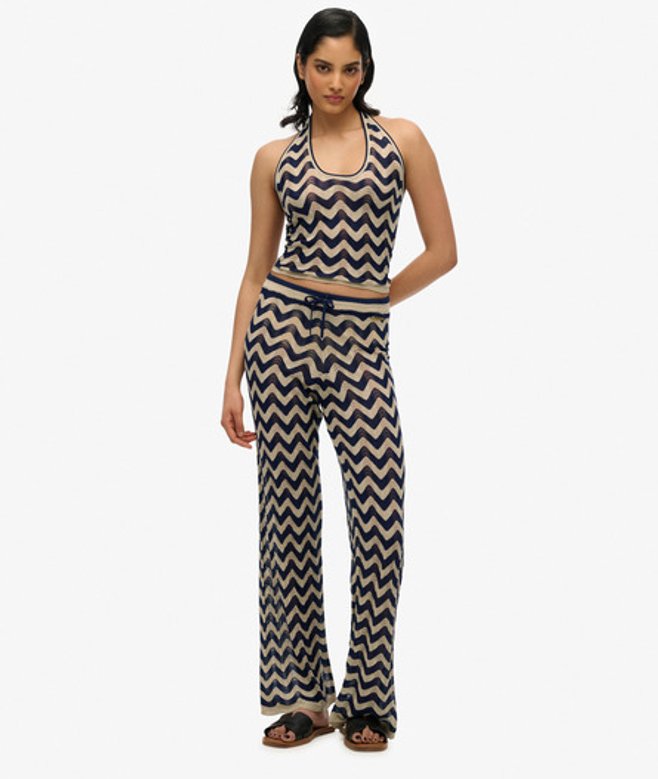 Gebreide Broek met Wijde Pijpen en Zigzagpatroon Blauw Grootte: 44 afbeelding