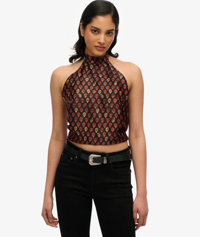 Jacquard Haltertop Black Grootte: 44 afbeelding