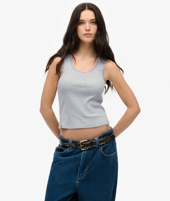 Vintage Hemdtopje met Kanten Boord Grey Grootte: 44 afbeelding