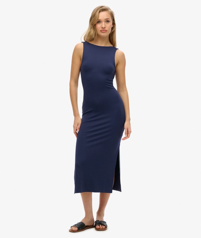 Jersey Midi-jurk met Gedraaide Achterkant Blauw Grootte: 38 afbeelding
