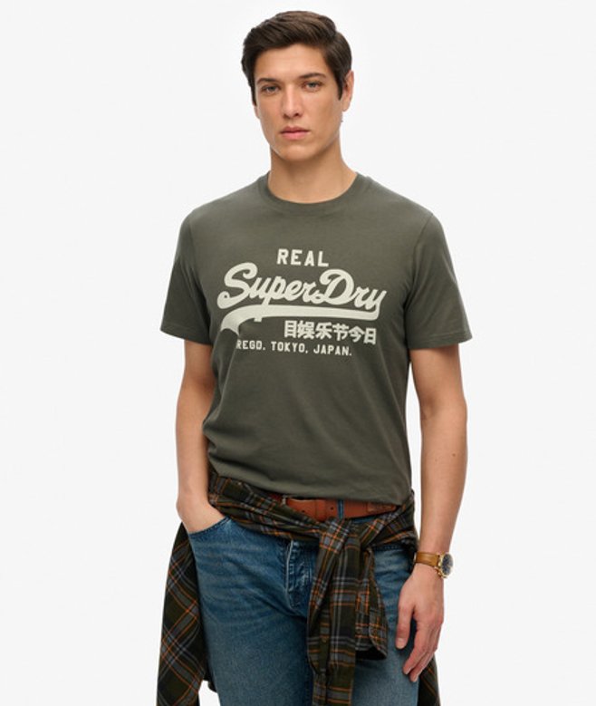 Workwear T-shirt met Vintage Logo Khaki Grootte: L afbeelding