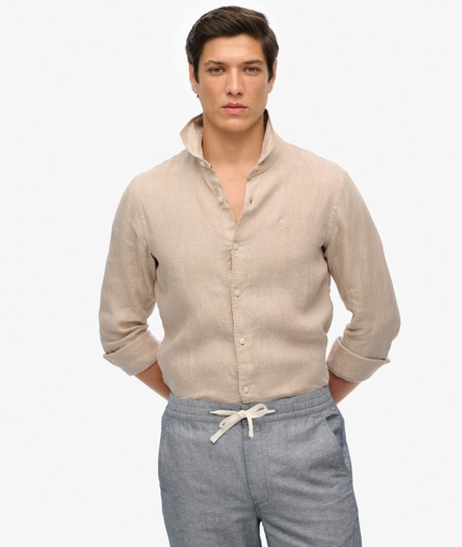 Linnen Vacation Overhemd met Borduursel Beige Grootte: Xxl afbeelding