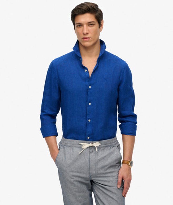 Superdry Men&rsquo;s Embroidered Vacation Linen Shirt Blue / Elite Blue - Size: L