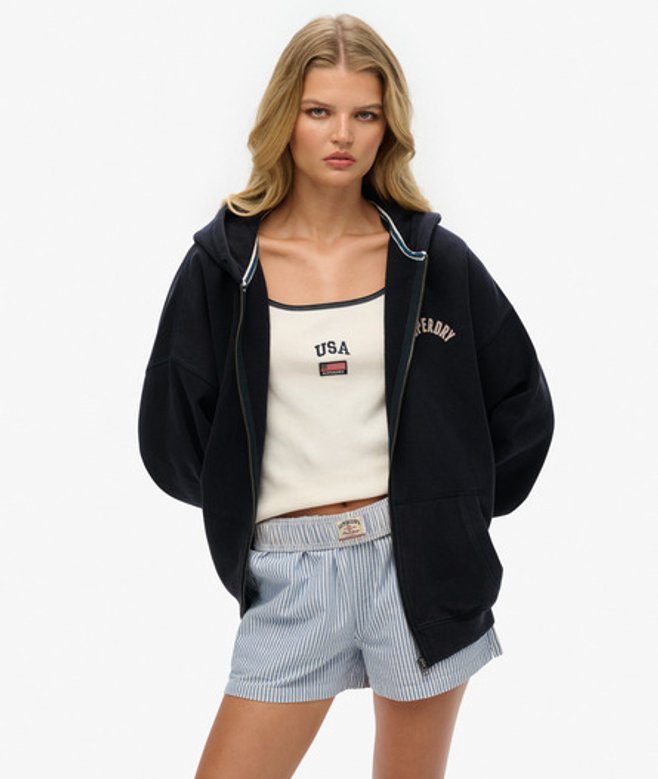 Superdry Women's Athletic Essentials Oversized Zip Hoodie Navy / Eclipse Navy