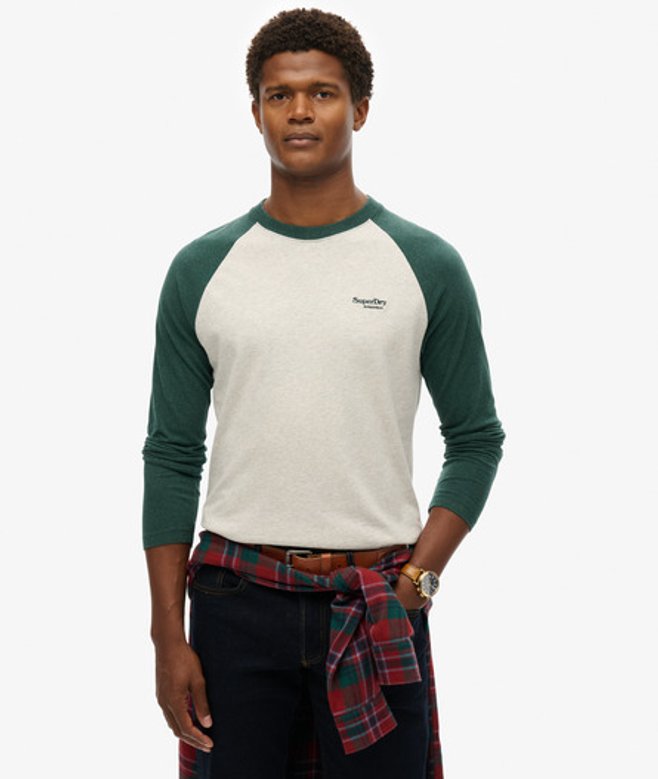 Superdry Men's Essential Baseball Long Sleeve Top Green / Glacier Grey Marl/buck Green Marl