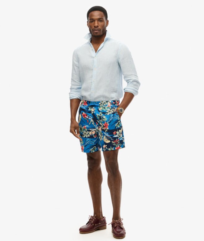 Superdry Men's Recycled Hawaiian Print 17-inch Swim Shorts Blue / Dolphin Ocean Blue - Size: Xxxl