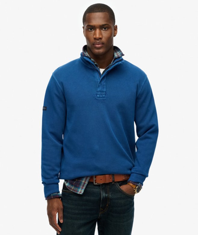 Klassieke Katoenen Piqué-trui met Halve Rits Blauw Grootte: XL afbeelding