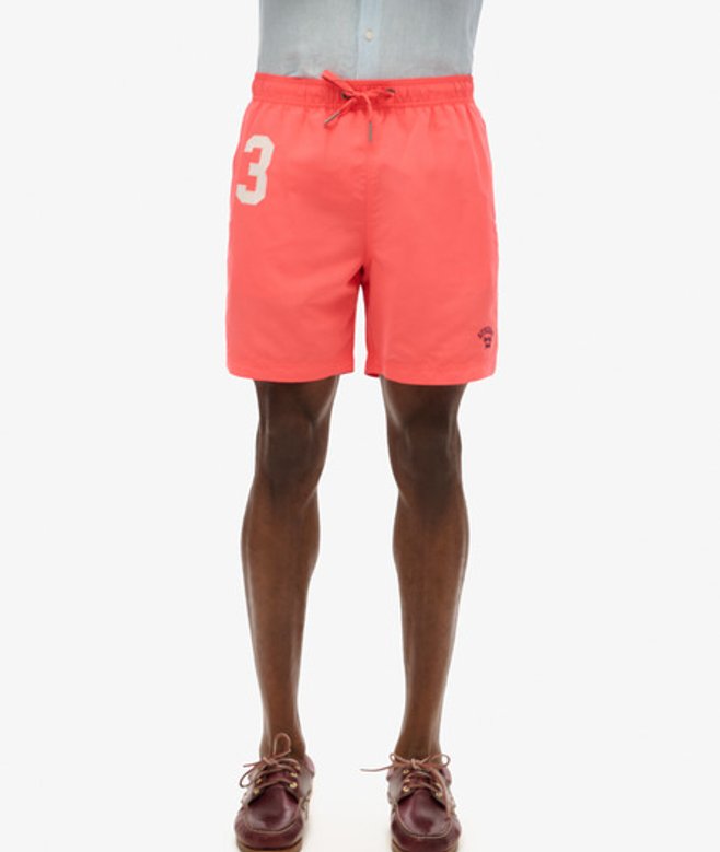 Superdry & Co Men's Recycled Polo 17-inch Swim Shorts Cream / Hot Coral