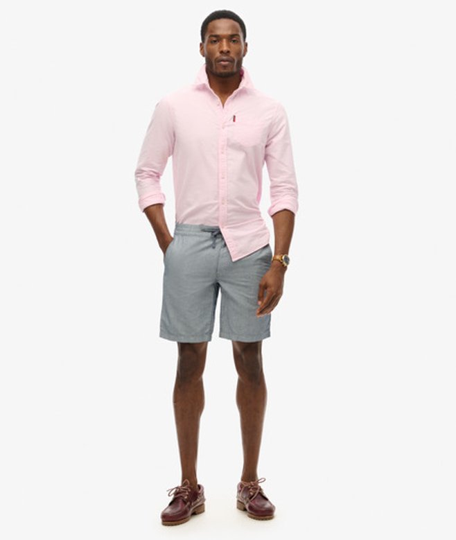 Superdry Men's Drawstring Linen Shorts Navy / Navy Stripe - Size: S