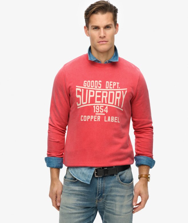 Vintage Wash Relaxed Sweatshirt met Ronde Hals Rood Grootte: Xxl afbeelding