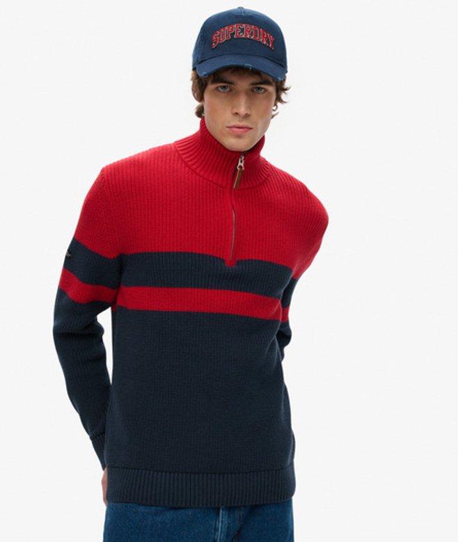 Herren Gestreifter Baumwollpullover mit Halbem Reißverschluss - Größe: M - Superdry - Modalova