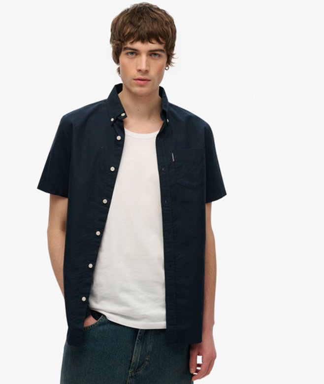 Superdry Oxford-overhemd met Korte Mouwen Blauw