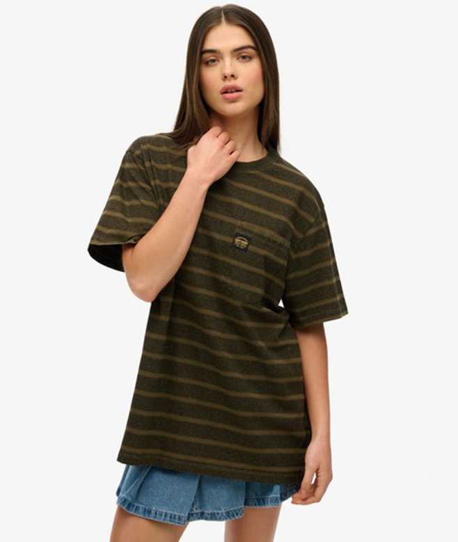 Damen OverGröße-t-shirt mit Strukturierten Streifen und Tasche - Größe: Xxl - Superdry - Modalova