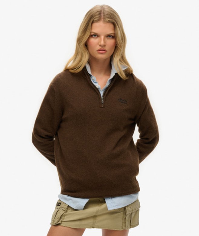 Gebreide Essential Trui met Borduursel en Halve Rits Blauw Grootte: XL afbeelding