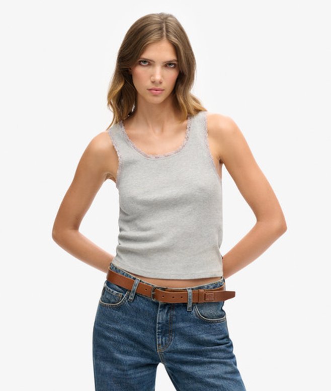 Superdry Women's Athletic Essentials Vintage Lace Trim Vest Top Grey / Grey Marl