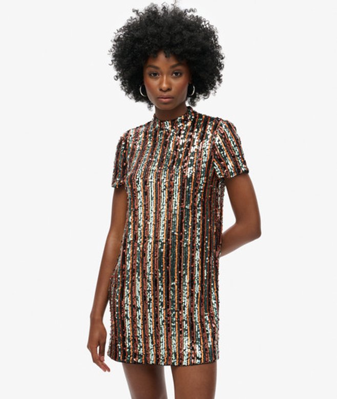 Mini T-shirtjurk met Pailletten Silver Grootte: 38 afbeelding