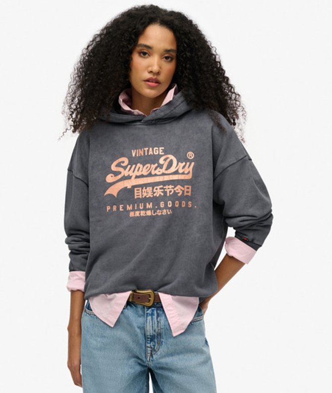 Vintage Relaxed-hoodie met Metallic Logo Zwart Grootte: 40 afbeelding