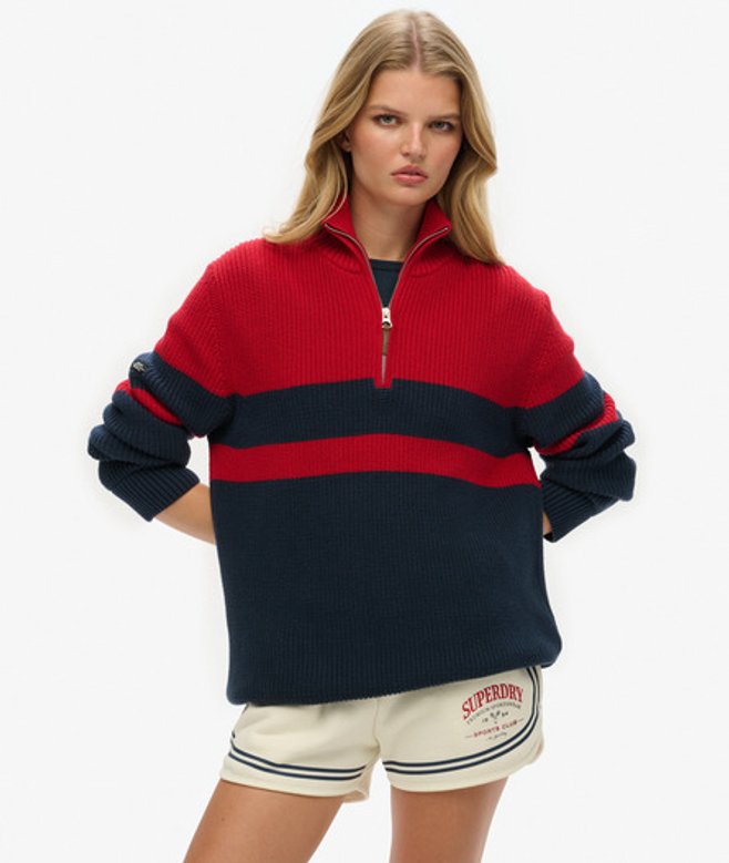 Oversized Classics Trui van Katoen met Halve Rits en Strepen