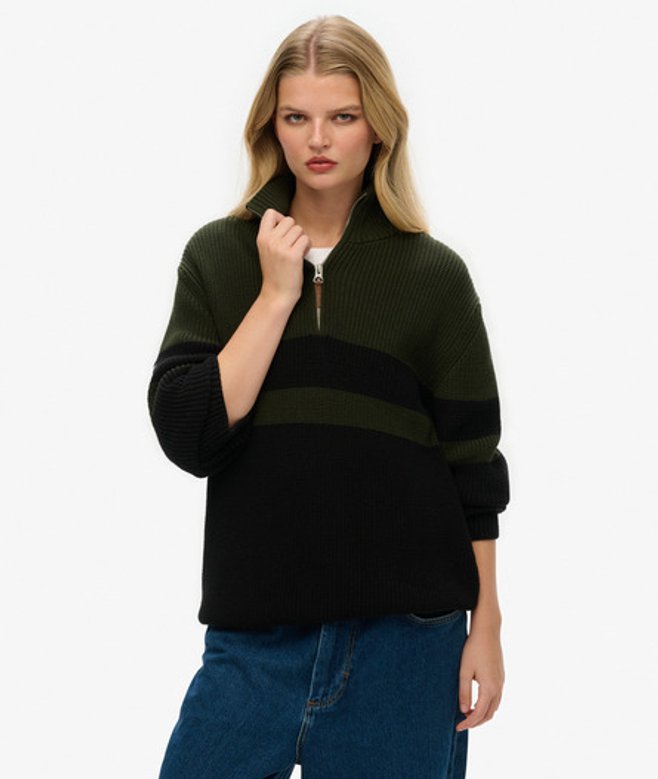 Oversized Classics Trui van Katoen met Halve Rits en Strepen