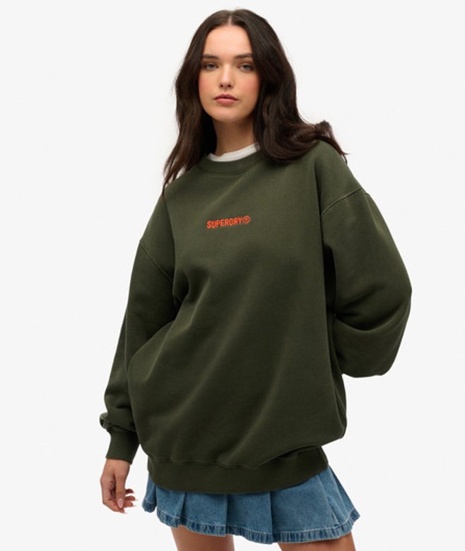 Women's Oversized Micro Logo Graphic Crew Sweatshirt / Army - Size: XL - Superdry - Modalova