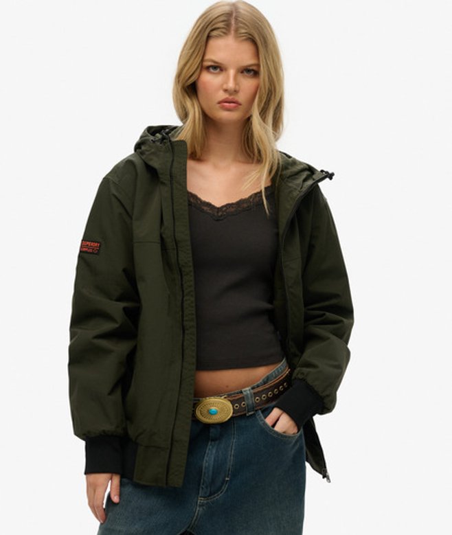 Women's Oversized Surplus Nylon Hooded Bomber Jacket / Surplus Goods Olive - Size: L - Superdry - Modalova