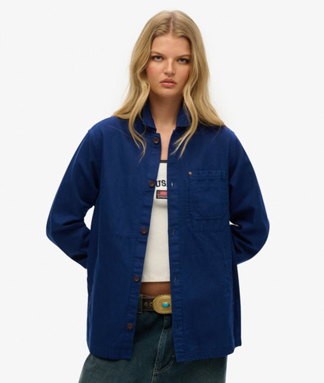 Superdry Women's The Merchant Store - Oversized Linen Overshirt Navy / Supermarine Navy