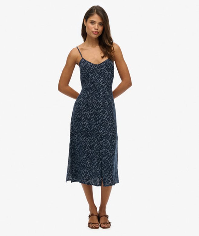 Cami Midi-jurk met Knoopsluiting en Print Blauw Grootte: 42 afbeelding