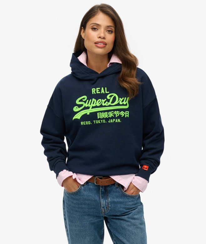 Vintage Logo Neon Relaxed Hoodie Blauw Grootte: 36 afbeelding