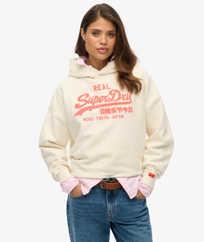 Vintage Logo Neon Relaxed Hoodie Crème Grootte: 38 afbeelding