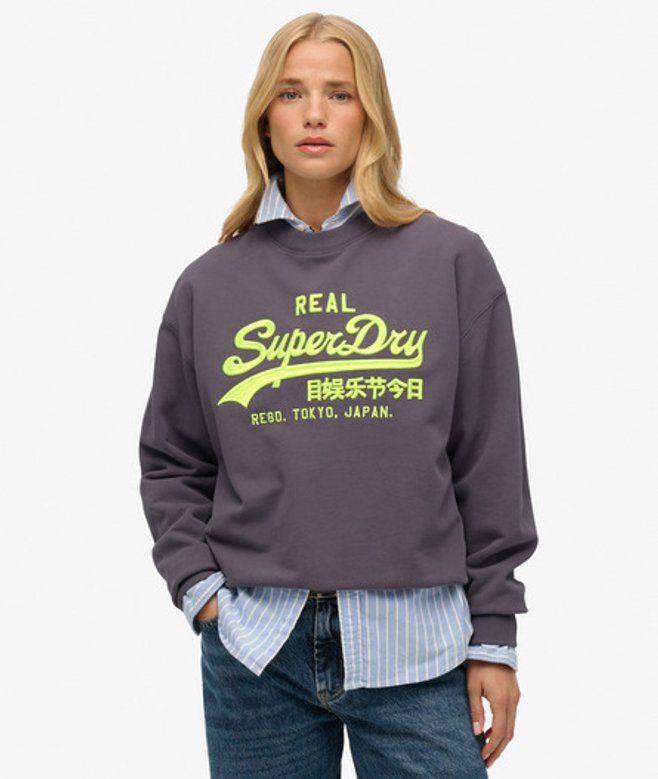 Vintage Logo Neon Sweatshirt met Losse Pasvorm Grey Grootte: 42 afbeelding