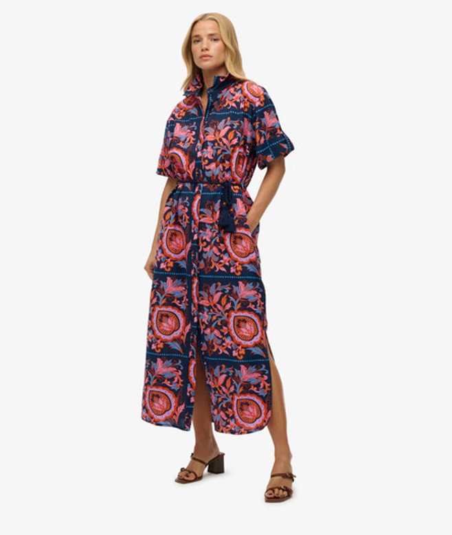 Superdry Women&rsquo;s Linen Shirt Maxi Dress Multiple Colours / Presley Paisley Multi - Size: 8