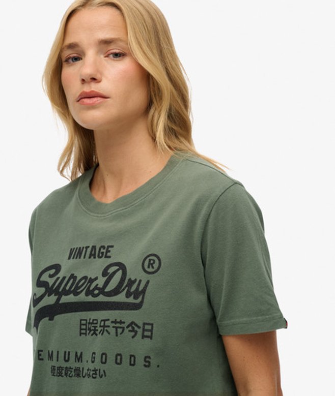 Vintage T-shirt met Versierd Logo en Relaxte Pasvorm Green Grootte: 38 afbeelding