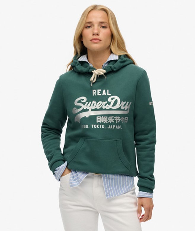 Superdry Vintage Logo Metallic Hoodie Green