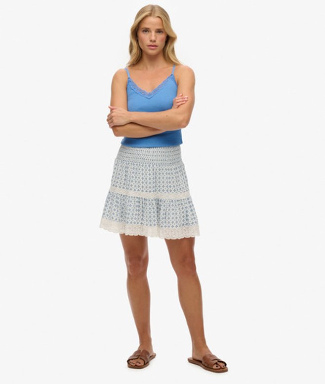 Minirok met Kant en Print Blue Grootte: 44 afbeelding