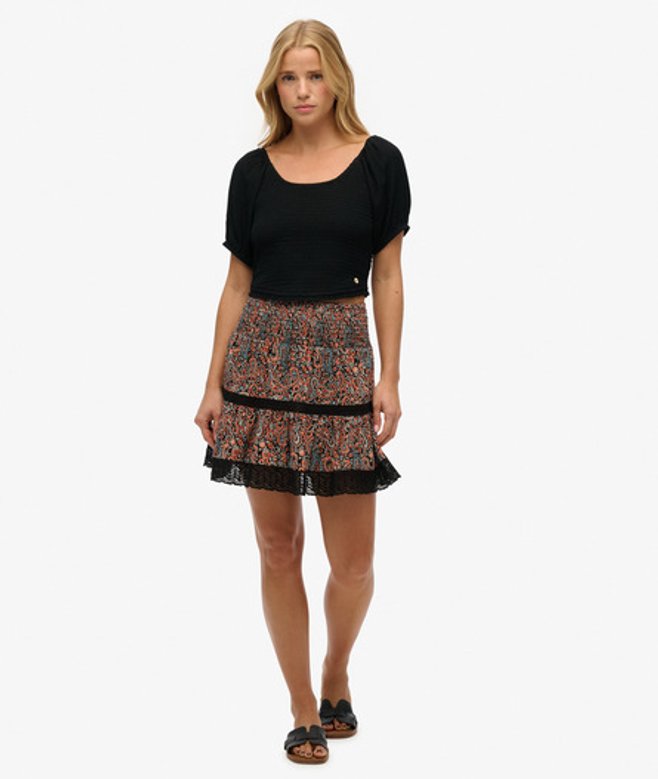 Minirok met Kant en Print Black Grootte: 40 afbeelding