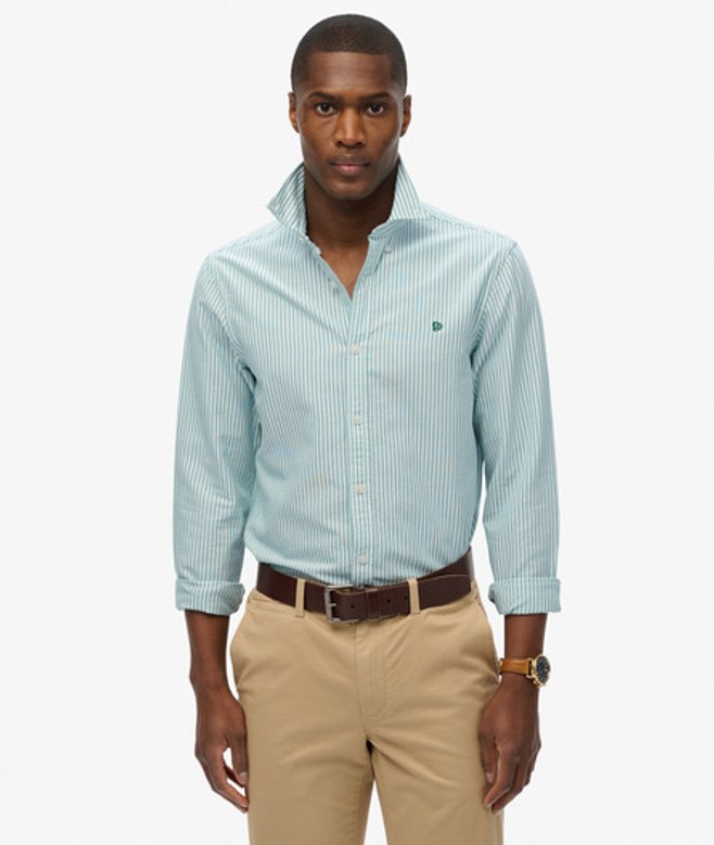 Superdry Men's Classic Oxford Long Sleeve Shirt Green / Peppermint Chalk Stripe - Size: S