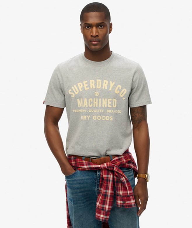 Superdry Workwear T-shirt met Afbeelding in Flockprint Grijs