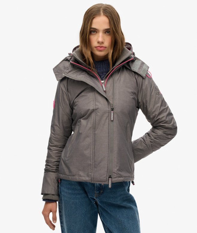 Superdry & Co Women's Pop Zip Hooded Arctic Sd-windcheater Jacket Light Grey / Light Grey Marl/ Shocking Pink