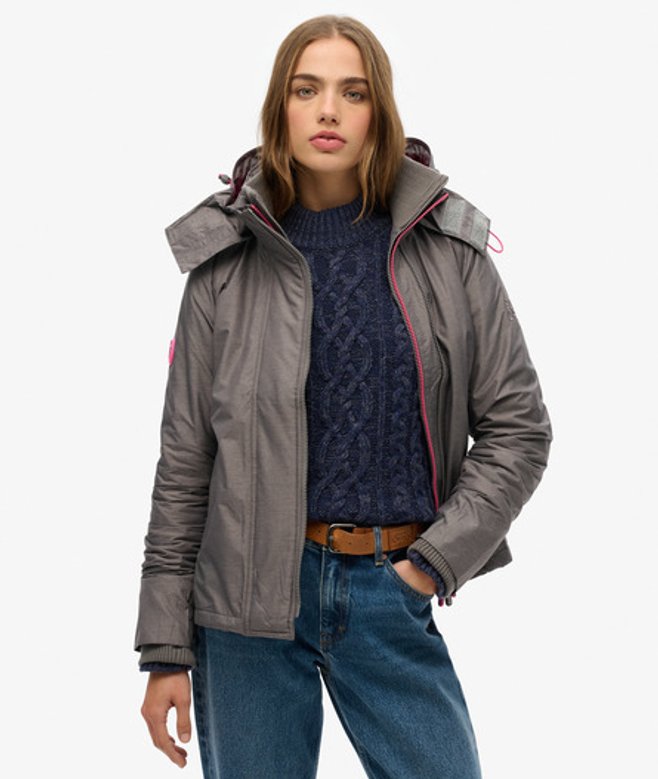 Superdry Women’s Pop Zip Hooded Arctic Sd-windcheater Jacket Light Grey / Light Grey Marl/ Shocking Pink – Size: 12 Superdry Women’s Pop Zip Hooded Arctic Sd-windcheater Jacket Light Grey / Light Grey Marl/ Shocking Pink – Size: 12