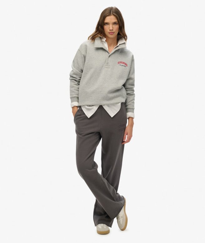 Superdry Athletic Joggingbroek met Wijde Pijpen en Borduursel in Ton-sur-ton Dark Grey