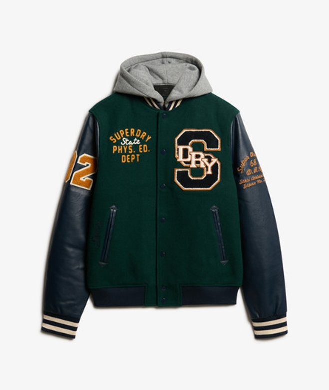 College Bomberjack met Capuchon en Patch