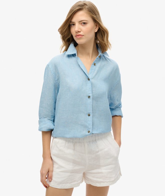 Casual Boyfriend Overhemd van Linnen Blauw Grootte: 38 afbeelding