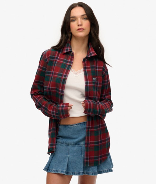 Superdry Oversized Katoenen Houthakkersoverhemd met Lange Mouwen Red